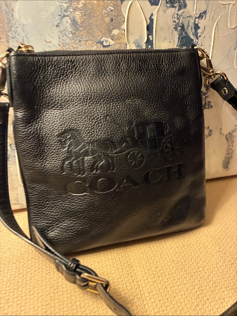 Genuine Coach Black jes slim Leather  Embossed Coach Crossbody Bag 2020 - Picture 3 of 10